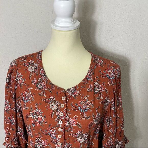 American Eagle Floral Boho Peasant Hi Lo Flowy Blouse Women's Size Small - Picture 16 of 16